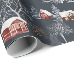 Cadeau Papier d'emballage de chalet de Noël d'hiver