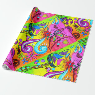 Cadeau papier d'emballage de champignon magique hippie