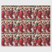 Cadeau Papier d'emballage de chaussette de Noël de chiot (Plat)