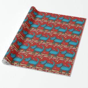 Cadeau Papier d'emballage de chien bleu