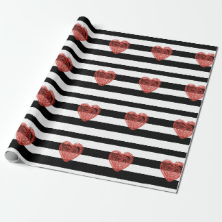 Cadeau Papier d'emballage de coeur noir et blanc des