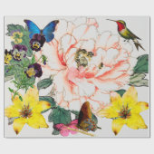 CADEAU PAPIER D'EMBALLAGE DE COLIBRI ET DE FLEUR (Plat)