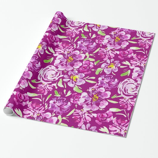 Cadeau Papier d'emballage de conception de fleur d'aquare (Déroulé)