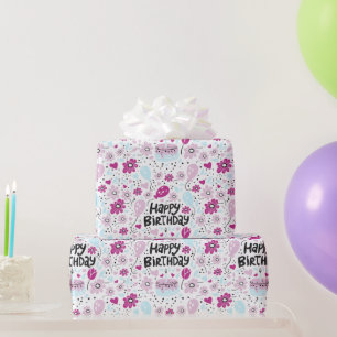 Cadeau Papier d'emballage de fête d'anniversaire à fleurs