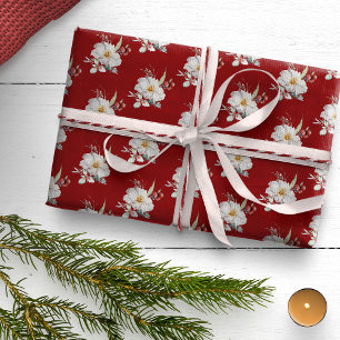 Cadeau Papier d'emballage de fêtes botanique rouge