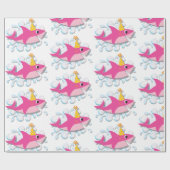 Cadeau Papier d'emballage de fille de bébé rose de requin (Plat)