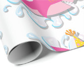 Cadeau Papier d'emballage de fille de bébé rose de requin (Coin rond)