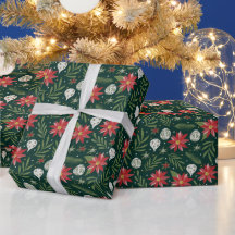 Papier d'emballage de fleur de Poinsettia de Noël