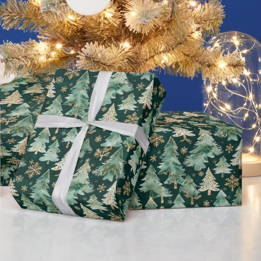 Cadeau Papier d'emballage de forêt hivernale sur fond som (Vacances)
