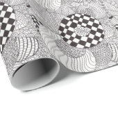 Cadeau Papier d'emballage de griffonnage abstrait noir et (Coin rond)