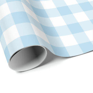Cadeau Papier d'emballage de guingan bleu-clair et blanc