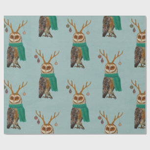 Cadeau Papier d'emballage de HIBOU d'ANTLER d'HIVER