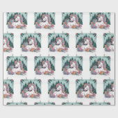Cadeau Papier d'emballage de la licorne de Noël (Plat)