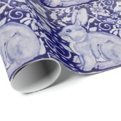 Cadeau Papier d'emballage de lapin de conception bleue et (Coin rond)