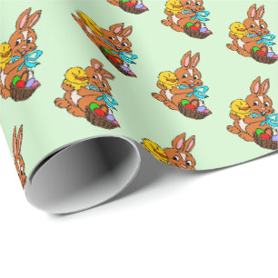 Cadeau Papier d'emballage de lapin et poussin de Pâques