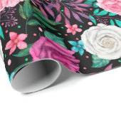 Cadeau Papier d'emballage de mariage Roses Bourgeon Blanc (Coin rond)