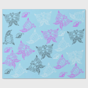 Cadeau Papier d'emballage de monogramme de papillon