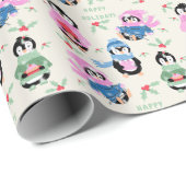 Cadeau Papier d'emballage de Noël à motif de manchots fes (Coin rond)