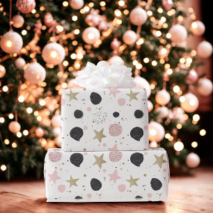 Cadeau Papier d'emballage de Noël abstrait rose or modern