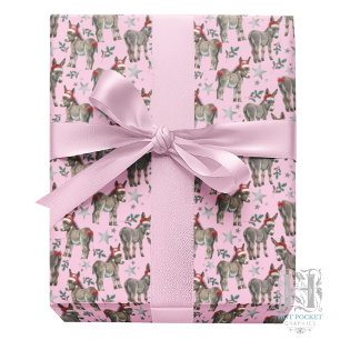 Cadeau Papier d'emballage de Noël Âne Mignon en Rose
