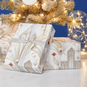 Cadeau Papier d'emballage de Noël Art Déco argent perle