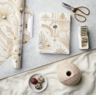 Cadeau Papier d'emballage de Noël Art Déco Saphir Jewel