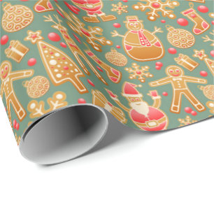 Cadeau Papier d'emballage de Noël au biscuit gingerbread