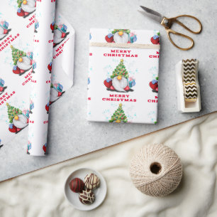 Cadeau Papier d'emballage de Noël avec lutins et cadeaux