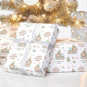 Cadeau Papier d'emballage de Noël Bébé Nom du garçon Ours