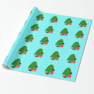 Cadeau Papier d'emballage de Noël bleu-clair de Cuties d