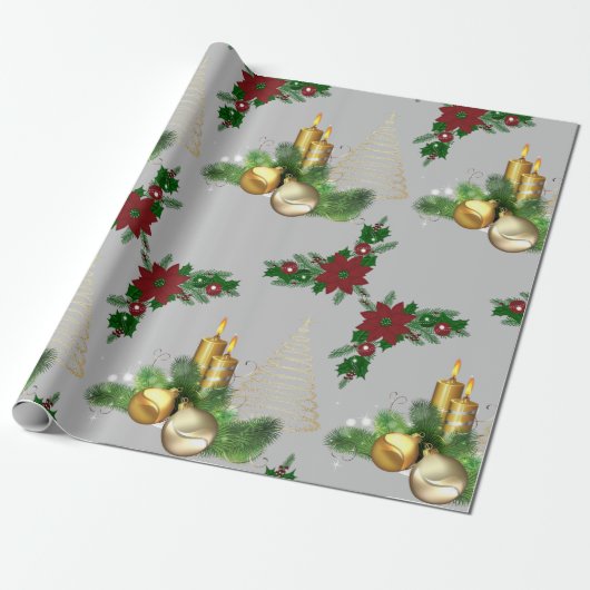 Cadeau Papier d'emballage de Noël Bougie dorée (Déroulé)