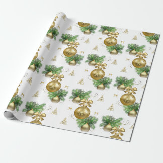 Cadeau Papier d'emballage de Noël Boules Dorées