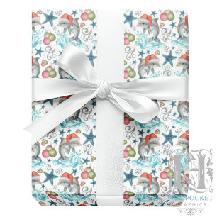 Cadeau Papier d'emballage de Noël Dauphin en blanc
