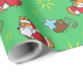 Cadeau Papier d'emballage de Noël de corgi de Père Noël (Coin rond)