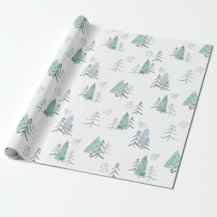 Cadeau Papier d'emballage de Noël de pins d'aquarelle