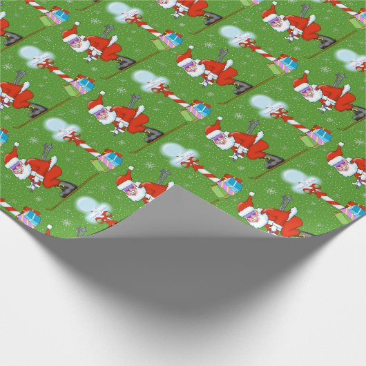 Cadeau Papier d'emballage de Noël de Santa de ski (Coin)