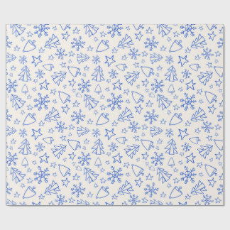 Cadeau Papier d'emballage de Noël Doodle Bleu