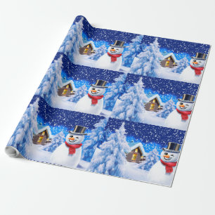 Cadeau Papier d'emballage de Noël du bonhomme de neige d