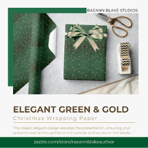 Cadeau Papier d'emballage de Noël élégant vert et or