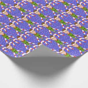 Cadeau Papier d'emballage de Noël Elfe, Canne de Bonbon e