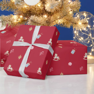 Cadeau Papier d'emballage de Noël jouets à l'aquarelle