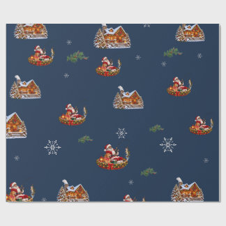 Cadeau Papier d'emballage de Noël pêche au Père Noël noir