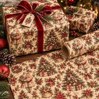 Cadeau Papier d'emballage de Noël Père Noël vintage