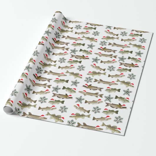 Cadeau Papier d'emballage de Noël, poisson, pêcheur (Déroulé)