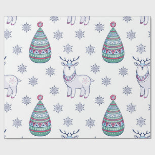 Cadeau Papier d'emballage de Noël - Renne et sapins