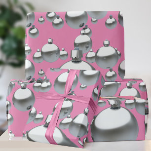 Cadeau Papier d'emballage de Noël rose chaud avec des bou