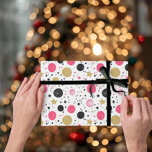 Cadeau Papier d'emballage de Noël rose noir or moderne