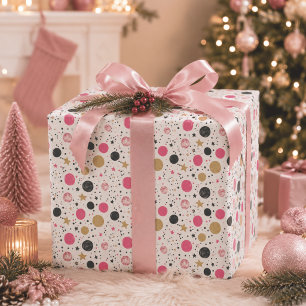 Cadeau Papier d'emballage de Noël rose noir or moderne