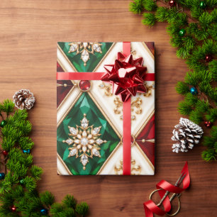 Cadeau Papier d'emballage de Noël Rouge Emeraude Luxueux
