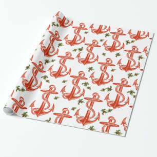 Cadeau Papier d'emballage de Noël rouge vintage d'Ancre